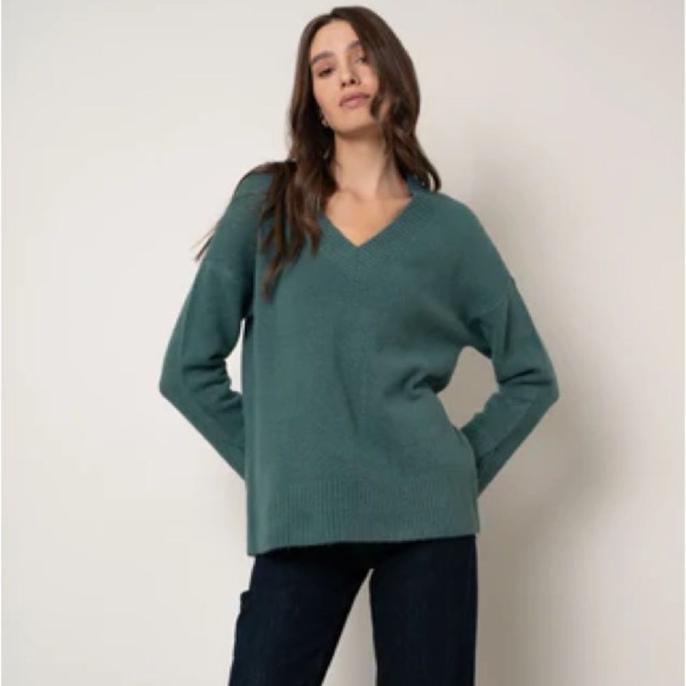 NWT Cyrus The Luxe V Neck Tunic Sweater Large Steel Teal